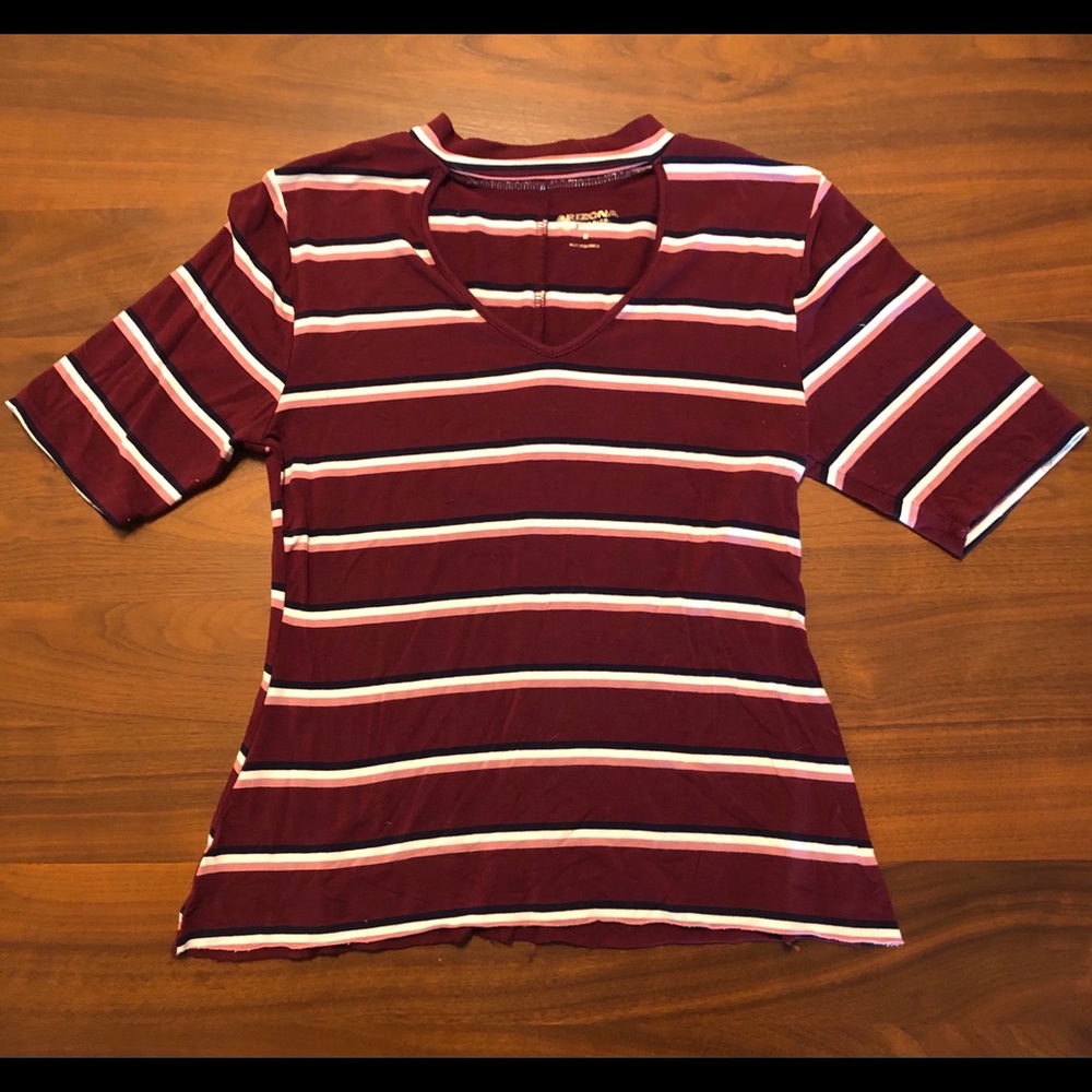 Striped Open neck 3/4 Tee
